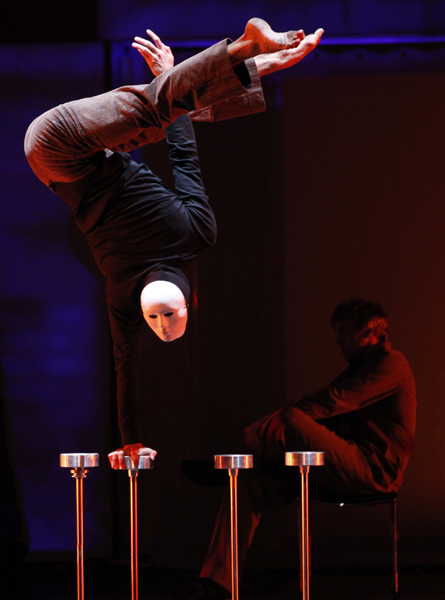 A member of Canadian dance theatre 'The 7 fingers' performs during a rehearsal in Bogota February 8, 2011. The dance theater will perform in Bogota from February 9 to 12. 