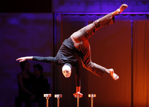 A member of Canadian dance theatre 'The 7 fingers' performs during a rehearsal in Bogota February 8, 2011. The dance theater will perform in Bogota from February 9 to 12. 