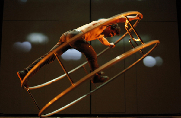 A member of Canadian dance theatre 'The 7 fingers' performs during a rehearsal in Bogota February 8, 2011. The dance theater will perform in Bogota from February 9 to 12. 