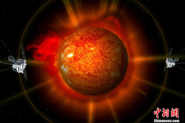 This artist's illustration of shows NASA's twin STEREO observatories. For the first time, the space probes are sending back images of the entire sun's surface. 