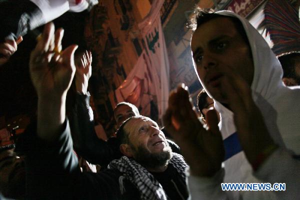 Egyptians continue their protest demanding that Egyptian President Hosni Mubarak step down after listening to his speech at Tahrir Square in Cairo, capital of Egypt, Feb. 10, 2011. [Xinhua]