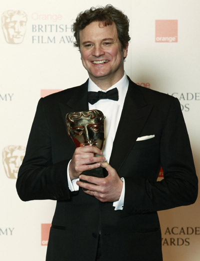 Colin Firth holds the award for best actor for the 'King's Speech' at the British Academy of Film and Television Arts (BAFTA) award ceremony at the Royal Opera House in London, February 13, 2011.