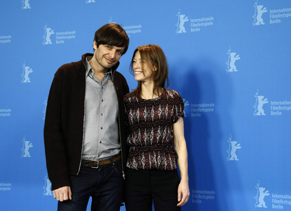 Director Ulrich Koehler poses with actress Jenny Schily, daughter of former German Interior Minister Otto Schily, during a photocall to promote the movie 'Schlafkrankheit' (Sleeping Sickness) at the 61st Berlinale International Film Festival in Berlin February 12, 2011. The Berlinale International Film Festival runs from February 10 to 20, 2011.