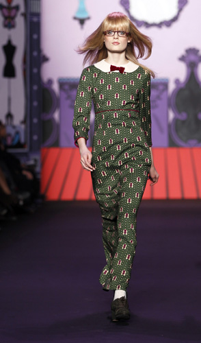 A model presents a creation from the Anna Sui Fall/Winter 2011 collection during New York Fashion Week February 16, 2011.