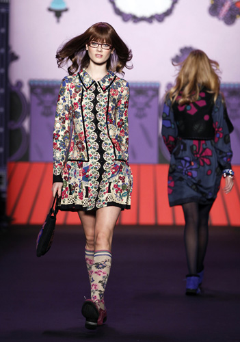 A model presents a creation from the Anna Sui Fall/Winter 2011 collection during New York Fashion Week February 16, 2011.