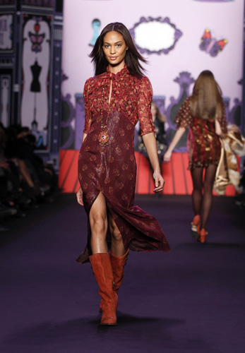 A model presents a creation from the Anna Sui Fall/Winter 2011 collection during New York Fashion Week February 16, 2011.