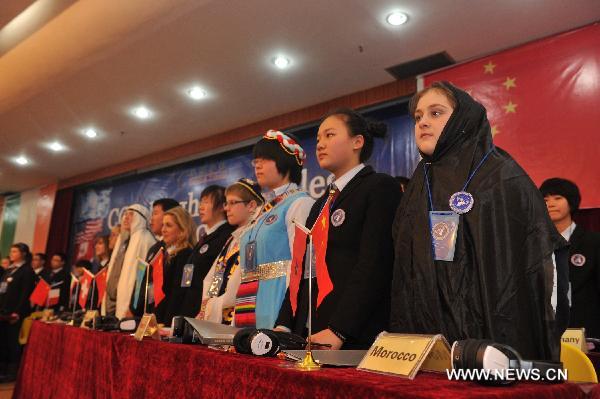 Students from China and Ireland participate in a simulative activity of Model United Nations in Guiyang, capital of southwest China's Guizhou Province, Feb. 20, 2011. A Guizhou-Ireland Youth Culture Week was held from Feb. 16 to Feb. 23, during which twenty-two Irish youngsters experienced the ordinary Chinese daily life and culture, as well as attended exchange activities with Chinese students. 