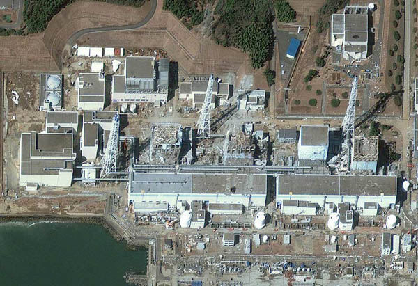 The damaged Fukushima Daiichi Power Plant in Fukushima is seen in this satellite image, taken and released on March 18, 2011.