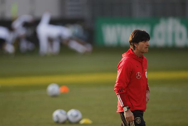 Coach Joachim Loew attends a German national soccer team training session in Wiesbaden, March 22, 2011. Germany will face Kazakhstan in a Euro 2012 qualifying match on Saturday. (Xinhua/Reuters Photo)