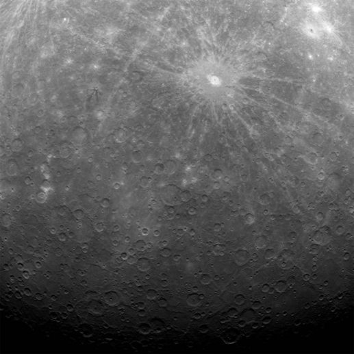 NASA's Mercury Messenger probe captured this historic image of Mercury, the first ever obtained from a spacecraft in orbit about the solar system's innermost planet. The photo was taken on Tuesday (March 29) at 5:20 am EDT.