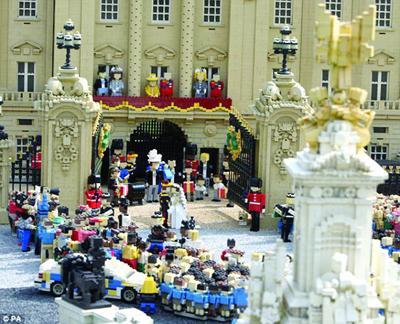 As from April the 1st visitors to Legoland, near the Royal home of Windsor, will be able to see a model version of William and Kate&apos;s nuptials complete with Buckingham Palace and crowds.