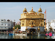 The golden temple of Amritsar, located in Punjab, is the famous pilgrimage place for sikhs in India.Despite its great sacred status, the Golden Temple is open to visitors, like all Sikh temples. The only restrictions are that visitors must not drink alcohol, eat meat or smoke in the shrine. [China.org.cn]