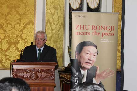 Chancellor of Oxford University Chris Patten speaks at the launch of a 'historic' book in the Bentley Hotel, London, on Monday afternoon.