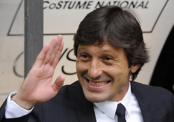 Inter Milan's coach Leonardo smiles before the start of their Italian Serie A soccer match against Lazio at the San Siro stadium in Milan April 23, 2011. (Xinhua/Reuters Photo)