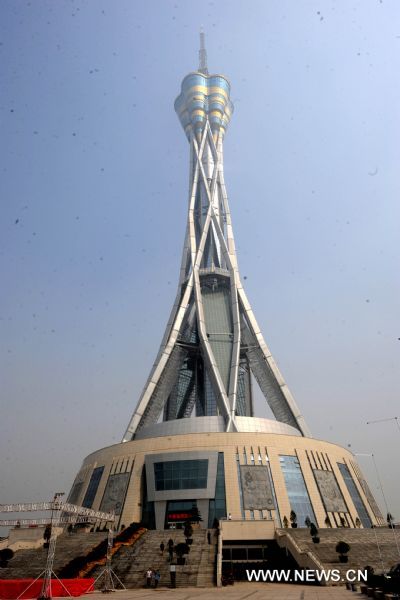 Photo taken on April 23, 2011 shows the exterior of Henan Radio and Television Tower in Zhengzhou, capital of central China's Henan Province. The 388-meter-high tower, the highest in Henan Province, was open on Monday with the functions of broadcasting and sightseeing. (Xinhua/Zhu Xiang)(yrz) 