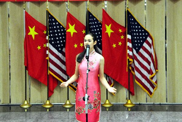 Marisa Salatino from The Hockaday School performs during the 'Chinese Bridge' Southern American College and Middle School Students Chinese Language Contest in Houston, the United States, April 24, 2011. 