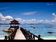 Located in Haitang Bay north of Sanya, Wuzhizhou Island is the 'No. 1 bay under the sun.' It is one of the rare islands that has freshwater in Hainan. It has more than 2,000 types of plants, including the precious dracaena. Wuzhizhou Island boasts pleasant temperature year-round, clean water and various kinds of tropical fish and seafood, such as sea cucumber, lobster, mackerel and sea urchin,. The sea visibility down to 27 meters makes it the best place for diving in China. [KIIII/bbs.fengniao.com]