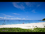 Located in Haitang Bay north of Sanya, Wuzhizhou Island is the 'No. 1 bay under the sun.' It is one of the rare islands that has freshwater in Hainan. It has more than 2,000 types of plants, including the precious dracaena. Wuzhizhou Island boasts pleasant temperature year-round, clean water and various kinds of tropical fish and seafood, such as sea cucumber, lobster, mackerel and sea urchin,. The sea visibility down to 27 meters makes it the best place for diving in China. [KIIII/bbs.fengniao.com]