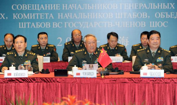 Chen Bingde, chief of the general staff of the Chinese People's Liberation Army, hosts a meeting of military chiefs of the Shanghai Cooperation Organization (SCO) members in Shanghai, April 25, 2011.[Wang Ye/Xinhua]