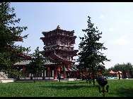 Tang Paradise (大唐芙蓉园) or Lotus Garden, is located next to Big Wild Goose Pagoda in Xi'an. It is China's first large-scale royal garden that presents the styles and features during the Tang Dynasty (618-907).[茹茄 /forums.nphoto.net] 