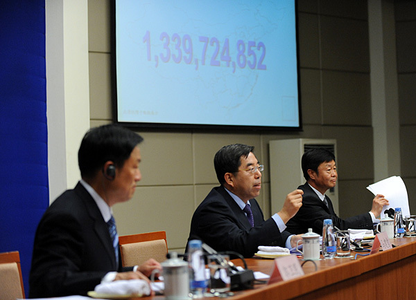 China's population had grown to 1.3397 billion in its latest census, the National Bureau of Statistics said at a press conference on April 28, 2011.