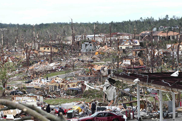 Overnight tornadoes leaves part of Pratt City, a suburb of Birmingham, Alabama, in ruins April 28, 2011.