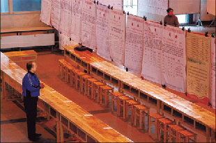 Employment advertisements at a job fair in Taizhou, Zhejiang province. Some economists have argued that a labor shortage could provide a catalyst to accelerate China's industry upgrade, increase productivity, and transform the nation's growth model. [China Daily]