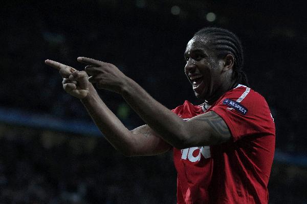 Manchester United's Oliveira Anderson celebrates after scoring his second goal during their Champions League semi-final second leg soccer match against Schalke 04 at Old Trafford in Manchester, May 4, 2011. Manchester United routed Schalke 4-1 as Anderson scored twice, advancing to the Champions League final against Barcelona. (Xinhua/Reuters Photo)