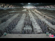 Terracotta Army is a collection of terracotta sculptures depicting the armies of China's first emperor, Qin Shi Huang. Discovered in 1974, the sculptures include warriors, chariots, horses, officials, acrobats and musicians, and vary in height, figure, facial expressions and clothes style.[Photo by Lin Liyao]