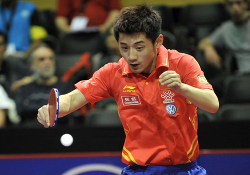 Zhang Jike China competes in the first round match of men's single in the 2011 World Table Tennis Championships (WTTC) in Rotterdam, the Netherlands, May 10, 2011.[Source: Sina.com]