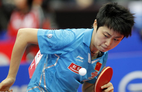 Guo Yue from China competes in the first round match of women's single in the 2011 World Table Tennis Championships (WTTC) in Rotterdam, the Netherlands, May 10, 2011.[Source: Sina.com]