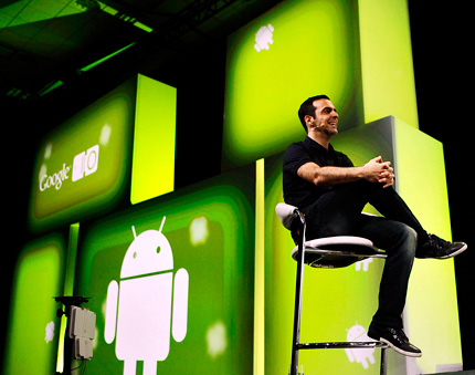 Hugo Barra, the company's product management director, speaks during a keynote speech at the Google IO Developers Conference in San Francisco, California, on Tuesday.[Shanghai Daily]