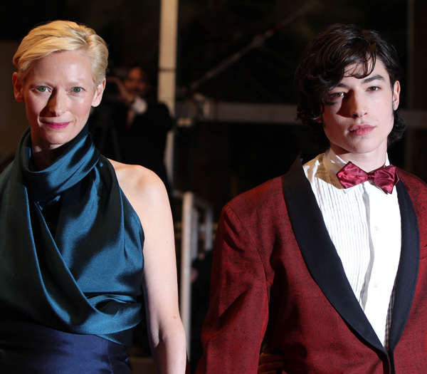 Actor Ezra Miller (L) and actress Tilda Swinton pose on the red carpet before the screening of 'We Need to Talk About Kevin' presented in competition at the 64th Cannes Film Festival in Cannes, France, May 12, 2011. 