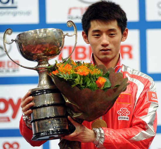 Zhang Jike beat Wang Hao to win  men's singles title at the GAC GROUP World Table Tennis Championships in Rotterdam on Sunday 15th May.[Source: Sina.com]