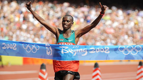 In this file photo Kenyan athlete Samuel Wanjiru won the men's marathon champion in 2008 Beijing Olympic Games. Sammy Wanjiru died in a fall from a balcony after a domestic dispute involving his wife and another woman, police said on May 16, 2011.