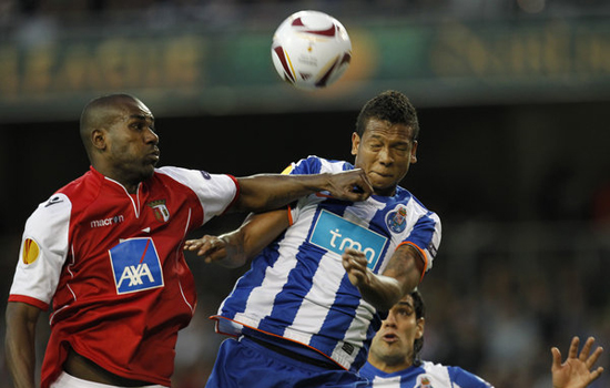 Braga's paulo cesar (left) challenges Porto's fredy guarin during the UEFA Europa League final at the Dublin Arena in dublin, Ireland, Wednesday, May 18 2011. 