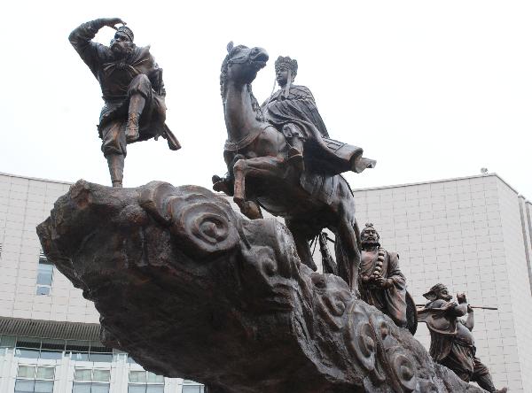 Photo taken on May 22, 2011 shows the cartoon sculptures of Chinese traditional characters, before the gate of the National Animation Industry Park, in Tianjin, north China. National Animation and Industry Comprehensive Demonstration Park, the first national-level animation industry park in China, is scheduled to open at the end of May.