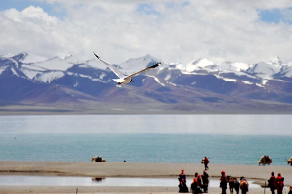 The austere beauty of Namtso Lake in Tibet has enthralled numerous tourists. [Photo:CRIENGLISH.com]