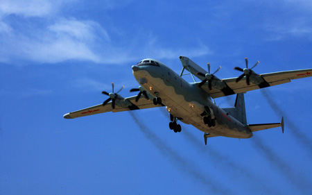 The KongJing-20 (KJ-200) is an early warning and control aircraft developed by the Shaanxi Aircraft Corporation based on the Yun-8 airframe. Some Chinese netizens call it as 'Balance beam,' due to the shape of the radar equipment it carries above the fuselage.