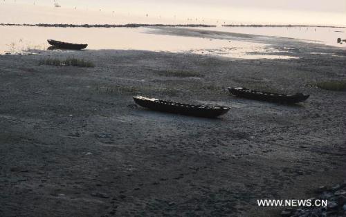 Photo taken on May 28, 2011 shows the stranded boats on the dried field of Chaohu Lake in Chaohu City of east China's Anhui Province. At least 200 boats piled up in Chaohu Lake as the drought hit Anhui Province.[Xinhua] 