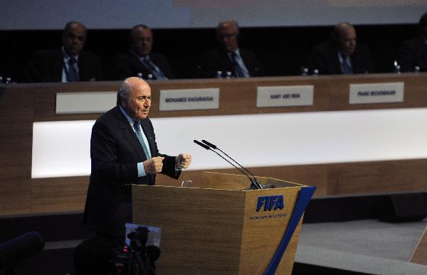 Sepp Blatter was re-elected FIFA president on Jun. 01, 2011 after a major bribery scandal left him as the only candidate. (Xinhua/Yuyang)