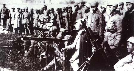 When the two sides were still at the negotiation table, the Kuomintang government sent troops to attack the liberated areas. Shown here are some of the US-made weapons captured by the soldiers and civilians of the Liberated Areas during the Battle of Handan.