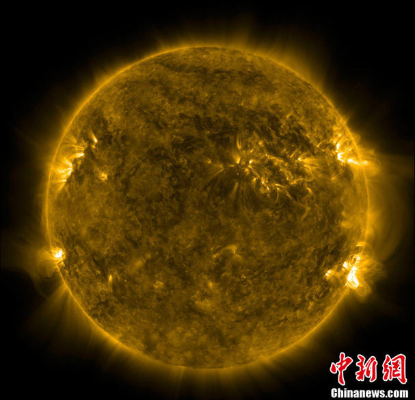 A handout picture shows the Sun as viewed by the Solar Dynamics Observatory on June 9, 2011. The sun is entering a more active phase due to peak in 2013 on a roughly 11-year sunspot cycle, the World Meteorological Organization (WMO) said. Power supplies, air traffic control, communications and satellites can all be disrupted by storms. [Chinanews.com] 