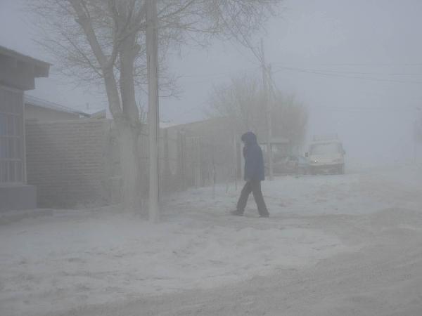 A man walks in a street covered with volcanic ash in Bariloche, Argentina, June 8, 2011. Chile's Puyehue volcano on June 4 erupted for the first time in half a century, spewing large quantities of ash on the Argentine city of Bariloche