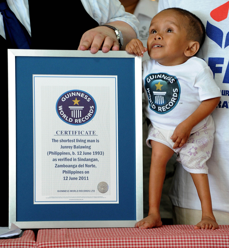 The Guinness World Records is set to recognise Balawing as the new &apos;Shortest Living Man&apos; on his 18th birthday on Sunday (the day he is eligible for the title) in Sindangan, Zamboanga del Norte in southern Philippines June 11, 2011.