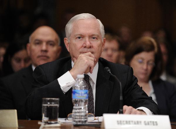 U.S. Defense Secretary Robert Gates attends a Senate Defense Subcommittee hearing on Fiscal Year 2012 budget request for the Defense Department at the Capitol Hill in Washington D.C., capital of the United States, June 15, 2011. Gates said this would be his last appearance before Congressional committee before retiring at the end of June. [Zhang Jun/Xinhua]