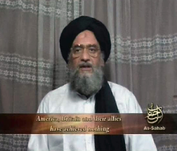 Ayman al-Zawahri speaks in an image taken from video footage released on April 29, 2006. [Xinhua] 