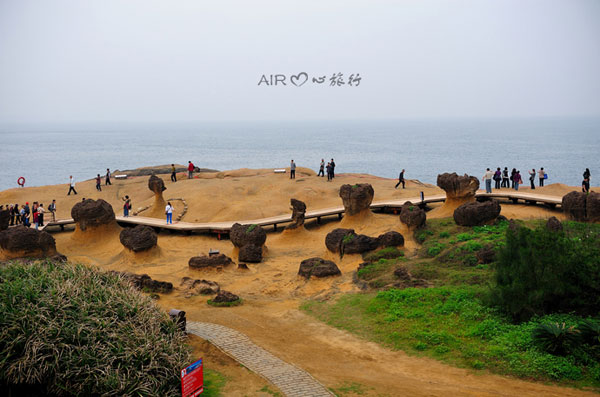 A narrow wood path was constructed for tourists to walk through the park and see the mushroom rocks.