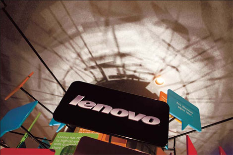A Lenovo Group Ltd sign on display during a January consumer electronics show in Las Vegas, Nevada, US. As it become more competitive globally, the largest Chinese PC maker is facing challenges in innovation and overseas expansion. [China Daily]