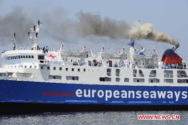 International Red Cross ship the Ionis arrives to the rebel port of Benghazi, Libya, June 24, 2011. [Xinhua/Dai Xuming]
